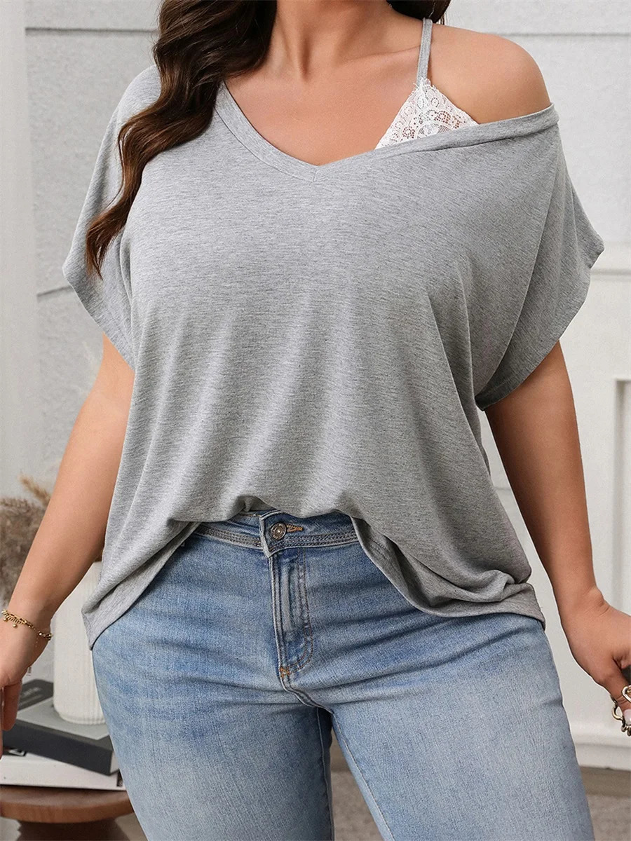 Women s Plus Size Floral Print Off Shoulder Ruffle Sleeve Blouse Casual Loose Fit Top for Spring Summer Beach Vacation 250519