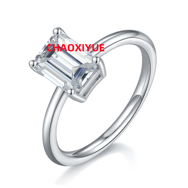 Classic 1ct 2ct 925 Sterling Silver D Vvs1 18k Emerald Cut Eternity Ring Moissanite Engagement Ring Emerald Cut for Men