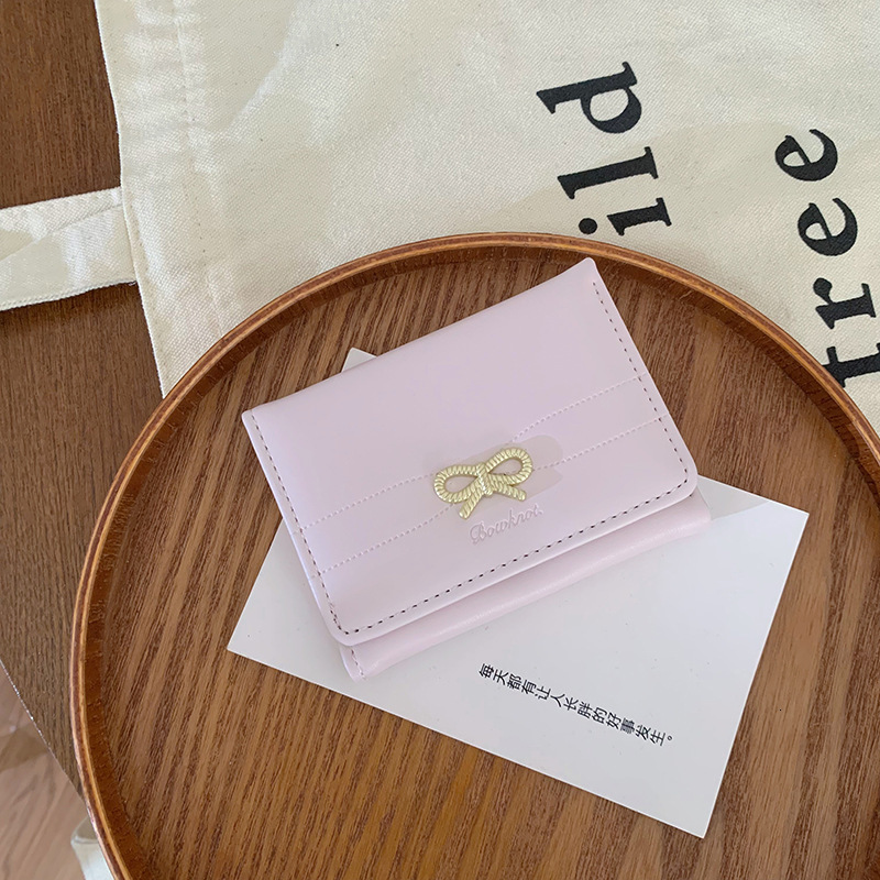 Free Shipping Designer Wallet For Women Fashionable And Simple Ins Bow Short Card Bag High-end Feeling Foldable Change Bag High Quality