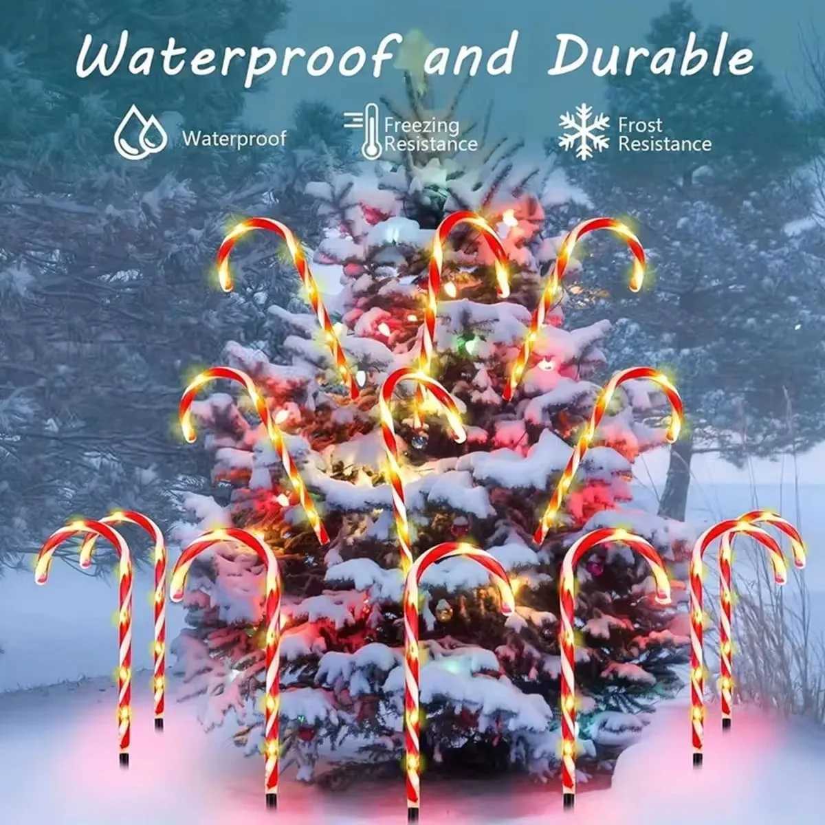 5PCS/Set Solar Operated Christmas Candy Cane Pathway Markers Lights With Stakes For Xmas Outdoor Patio Garden Walkway Decoration W250528