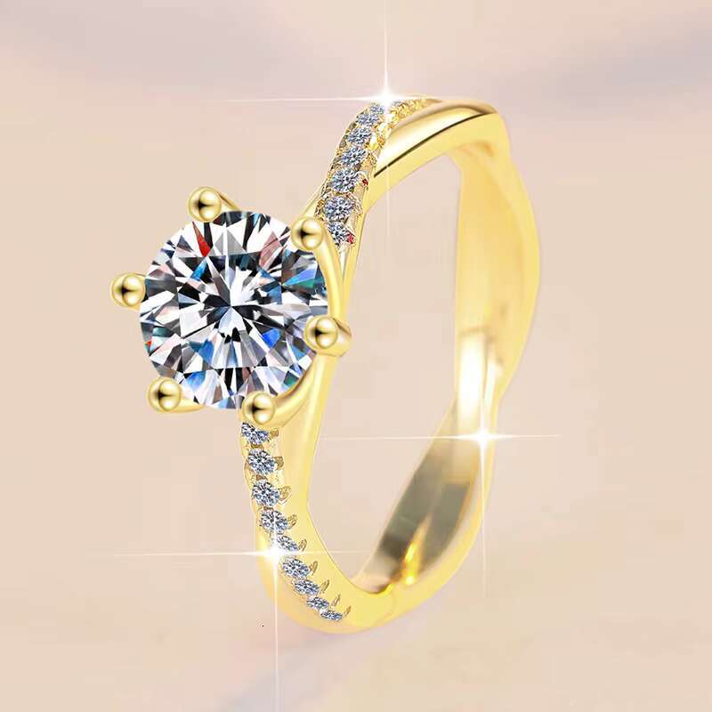 Fine Jewel 18K Gold Plated 1Ct Diamond Jewelry Romantic Ladies Womens Sterling Silver Ring VVS1 Moissanite Ring of Engagemnent