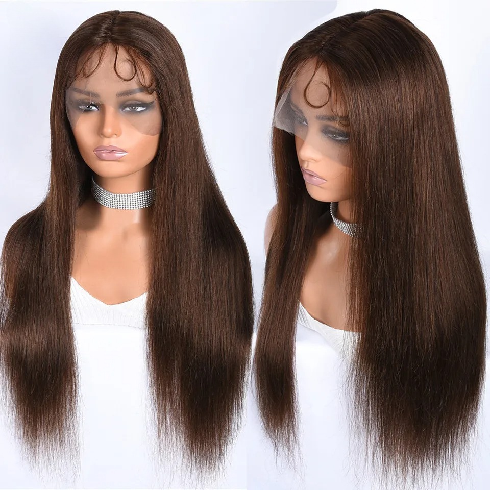 Chocolate Brown Straight Lace Front Wigs 32 40 Inch Transparent Lace Frontal Wig Pre Plucked Remy 13x4 Brazilian Human Hair Wigs 200% synthetic lace f