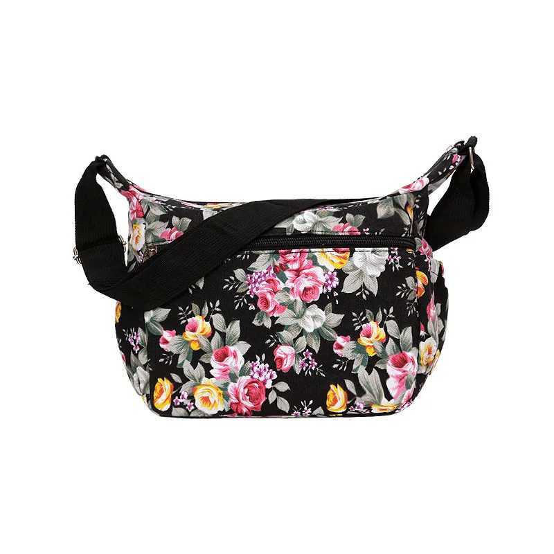 Nylon Ladies Messenger Bag Zipper Design Shoulder Bag Bandolera Mujer Printed flower Girl Student Phone Crossbody Shoulder Bag Y250528