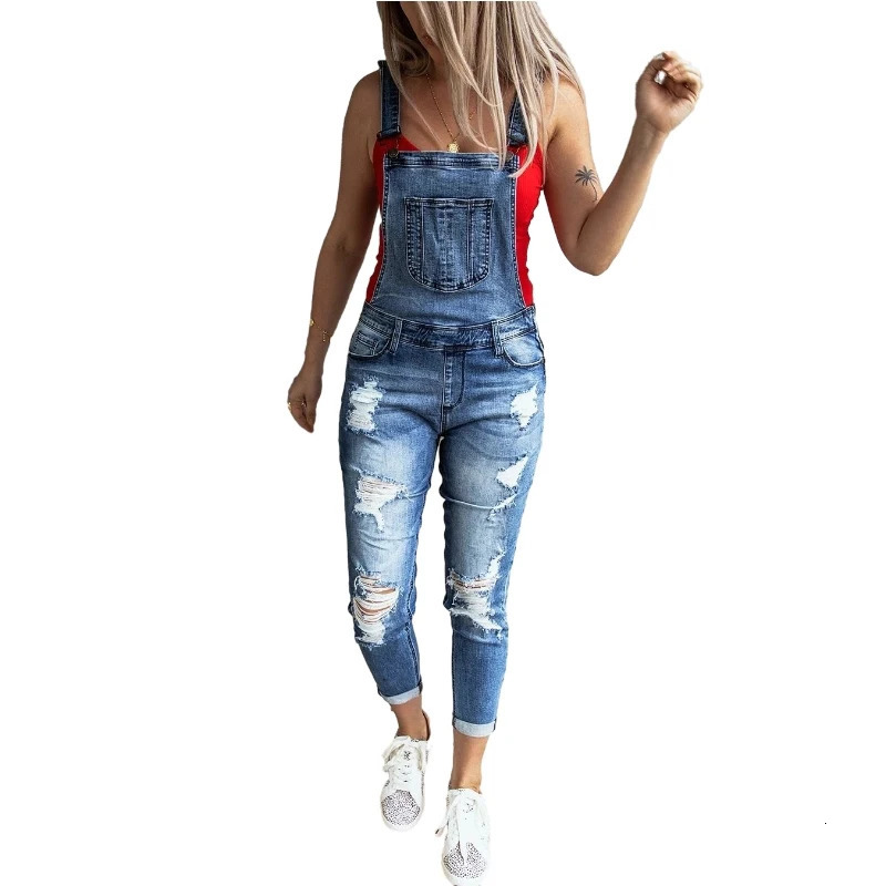 Denim Overalls Women Ripped Jeans Lady Jumpsuit Elastic Denim One Piece Pants Suspender Trousers Female Rompers Streetwear 250523