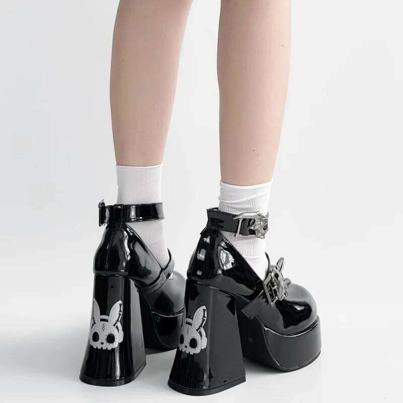 Mary Janes Lolita Metal Decoration Round Toe Thick Sole Platform Chunky Heels Women Pumps Buckle Strap Fashion Punk Sexy Shoes