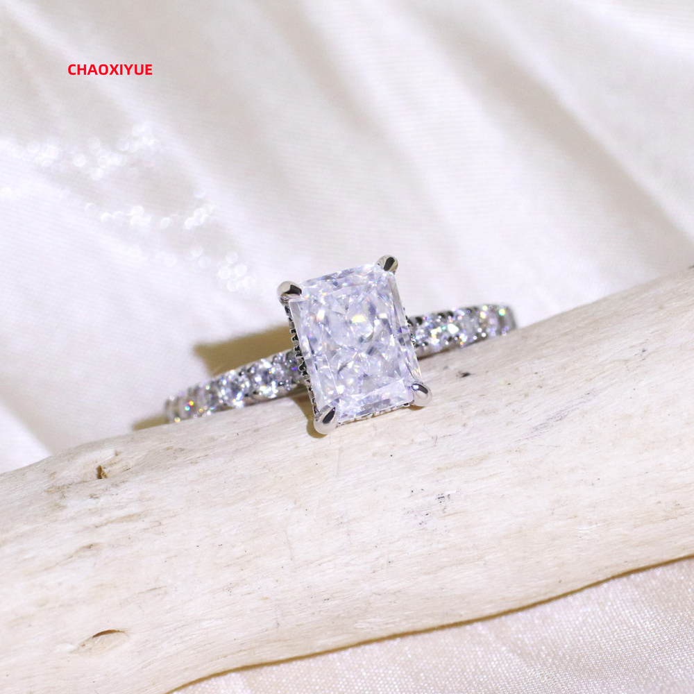 Tianyu Fine Jewelry 2ct 3ct Radiant Cut Gold Plated 18K Mossanite Engagement Sterling Silver Mossanite Ring 925 for Women