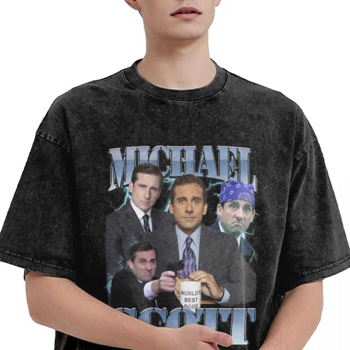 Michael Scott 90s Washed T Shirts Strtwear Hip Hop Fashion T-Shirts The Office Tv show Ts Tops Men Women Oversize Summer X250528