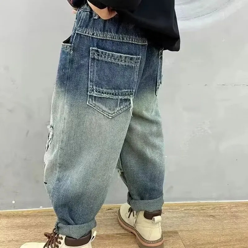Childrens Ripped Jeans Pant Spring and Autumn Clothes Boys Casual Loose Pants Girls Baby Trousers Thin 2 4 6 12Y 250528
