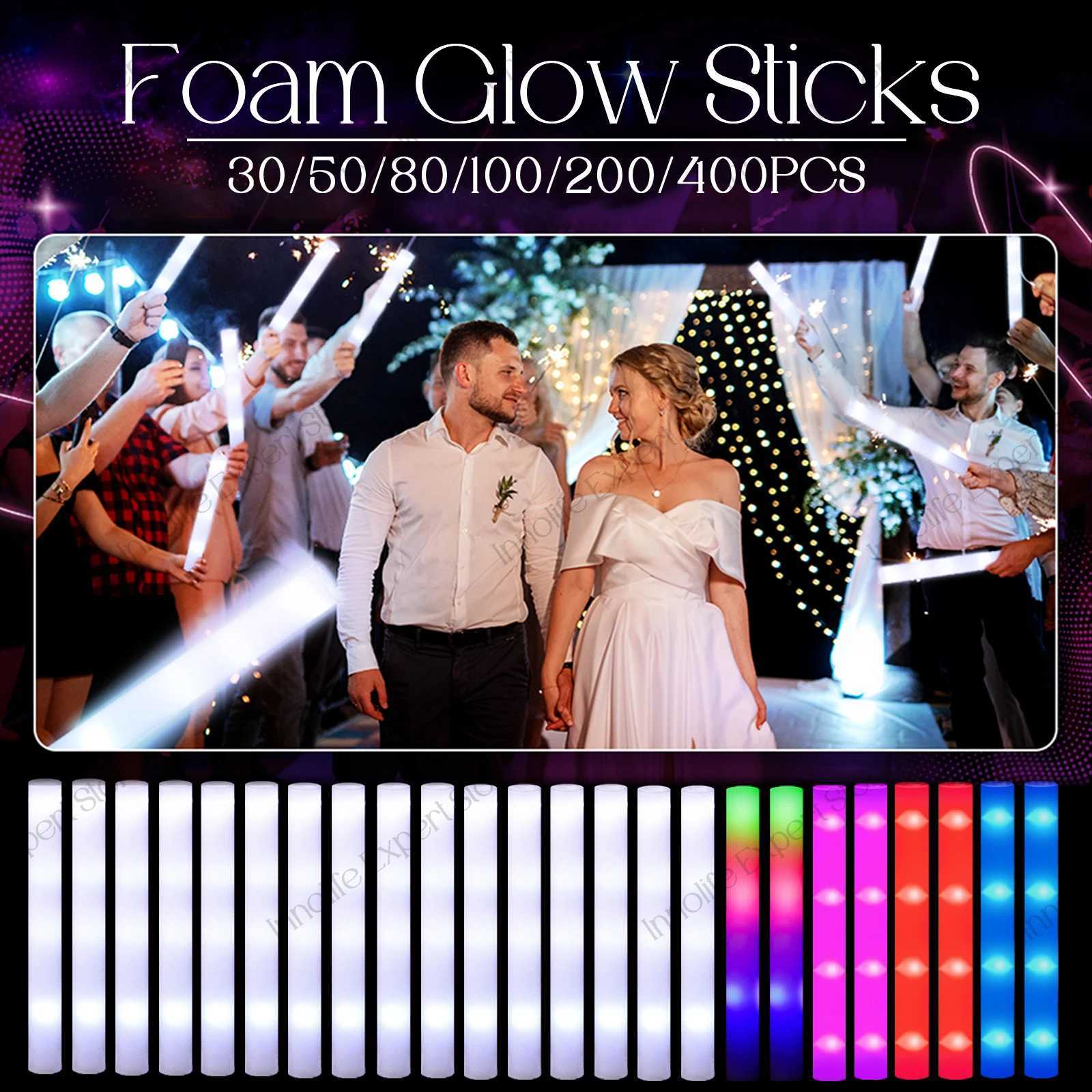 400-30PCS LED Foam Glow Sticks Glow Party Supply with 3 Modes Glow Stick for Wedding for Birthday Concert Halloween Christmas W250528