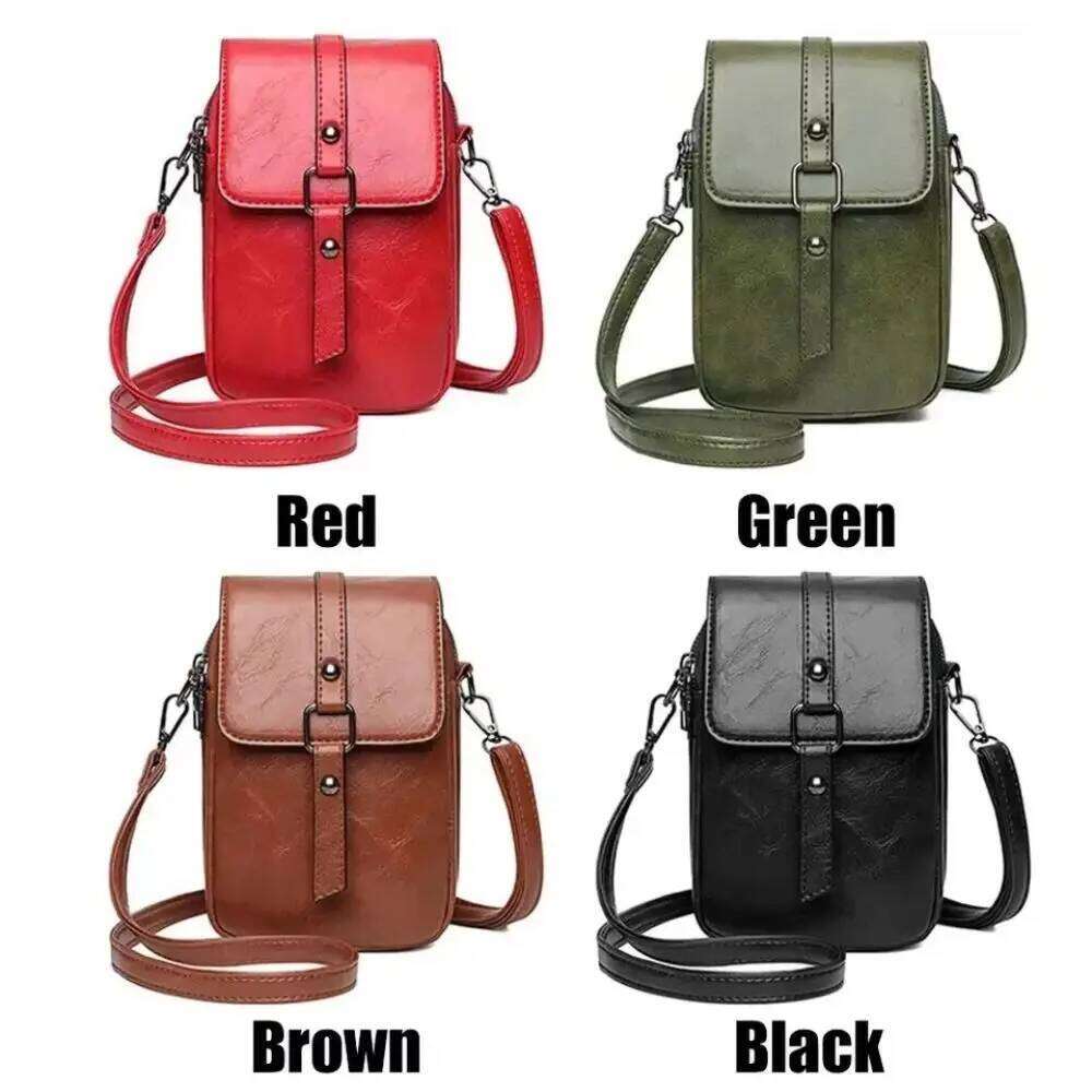 Portable Korean Style Zipper Messenger Bags Square Solid Color PU Crossbody Double Layer All-match Simple Phone Bag Travel