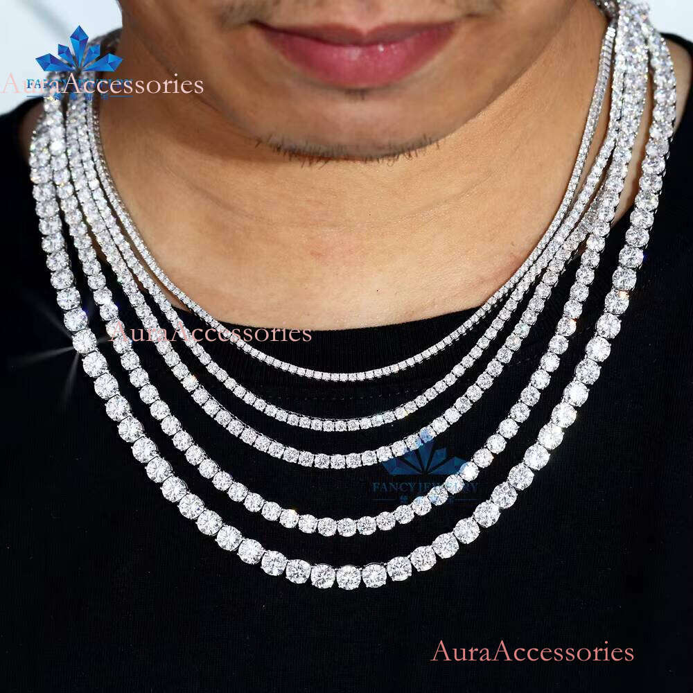 Ready to Ship Sterling Sier Hip Hop Tennis Chain VVS Moissanite Dia Necklace in 2mm 3mm 4mm 5mm 6.5mm Sizes