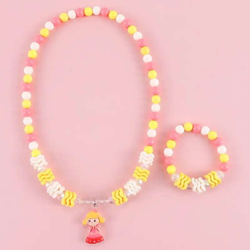 Makersland Children Sweet Necklace Bracelet Set Cute Pendant Pink Purple Beaded Girls Beads DIY Jewelry Wholesale 250519
