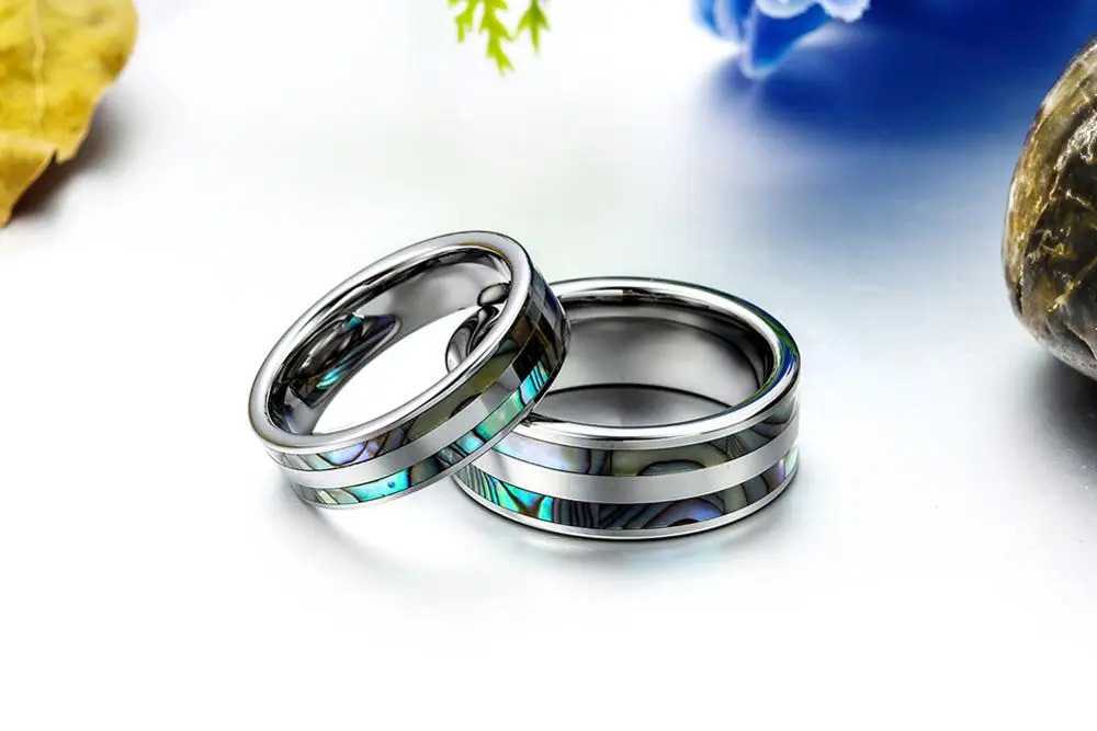 BONISKISS High Polish Tungsten Engagement Rings Set with Double Abalone Inlay for Couples Wedding Bands - 1PCS Bijoux Jewelry 250519