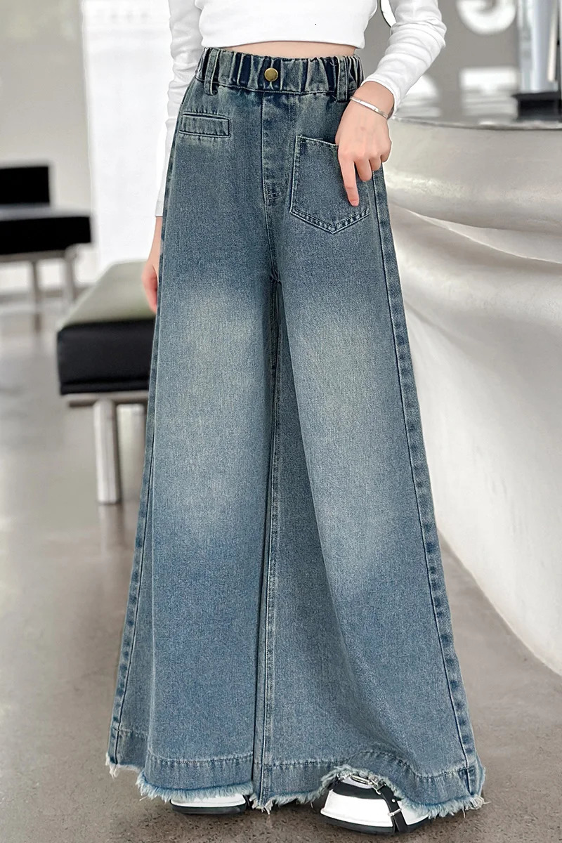 Kids Girls bellbottoms Arrival Children Casual Elastic Pants printing Slim Fit Girl Summer Jeans 250528