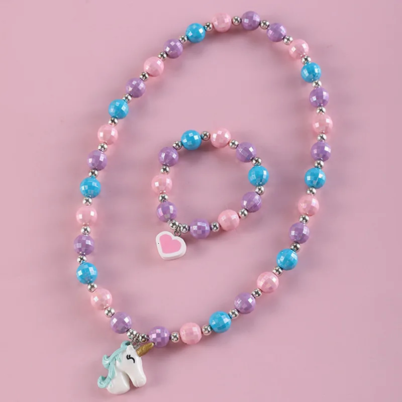 Makersland Children Sweet Necklace Bracelet Set Cute Pendant Pink Purple Beaded Girls Beads DIY Jewelry Wholesale 250519