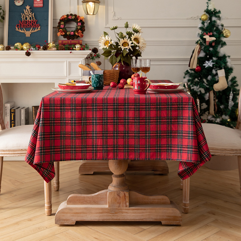 B365 tablecloth American plaid tablecloth rectangular photo atmosphere retro cotton and linen coffee table cloth tablecloth