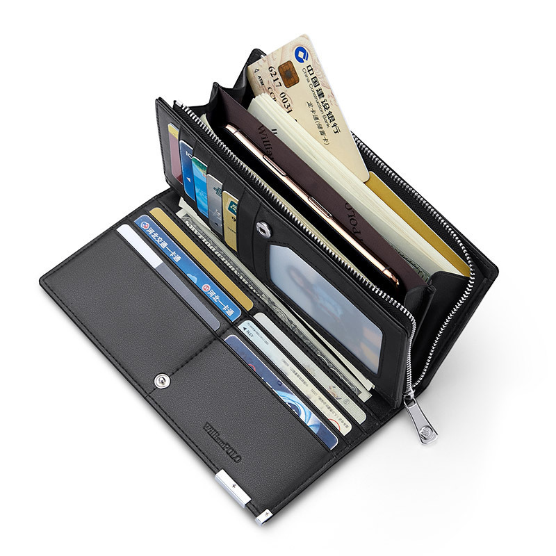 Free Shipping Designer Bag, Men's Fashionable Business Leather Wallet, High-quality Luxury Long Thin Handbag, Large Capacity Card Coin Bag
