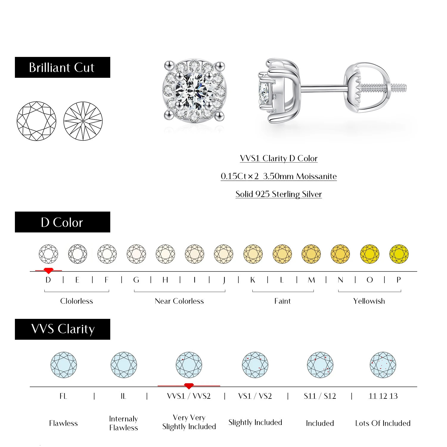 MODIAN D Color Stud Earrings Round Cut Lab Created Diamond 925 Sterling Silver Bridal Jewelry For Women Gifts 250519