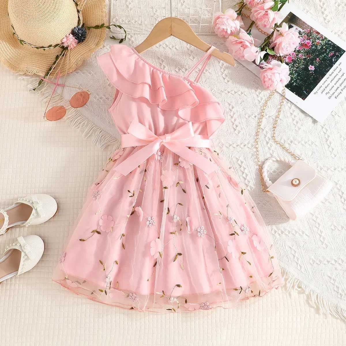 Summer Dress for Baby Girls Kids 2-7 Years Birthday Ruffled Embroidered Sleeveless Floral Princess Dresses Ootd For Baby Girl X250528