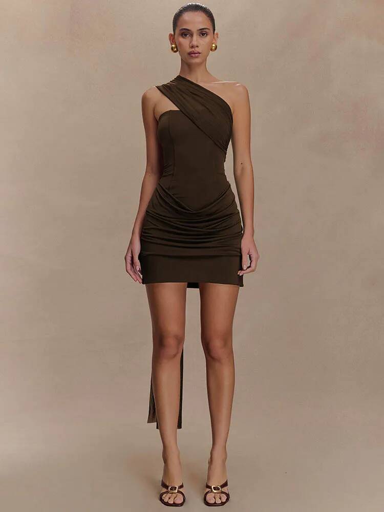 Mozision One Shoulder Sexy Mini Women Fashion Off-Shoulder Sleeveless Backless Draped Ruched Bodycon Club Dress