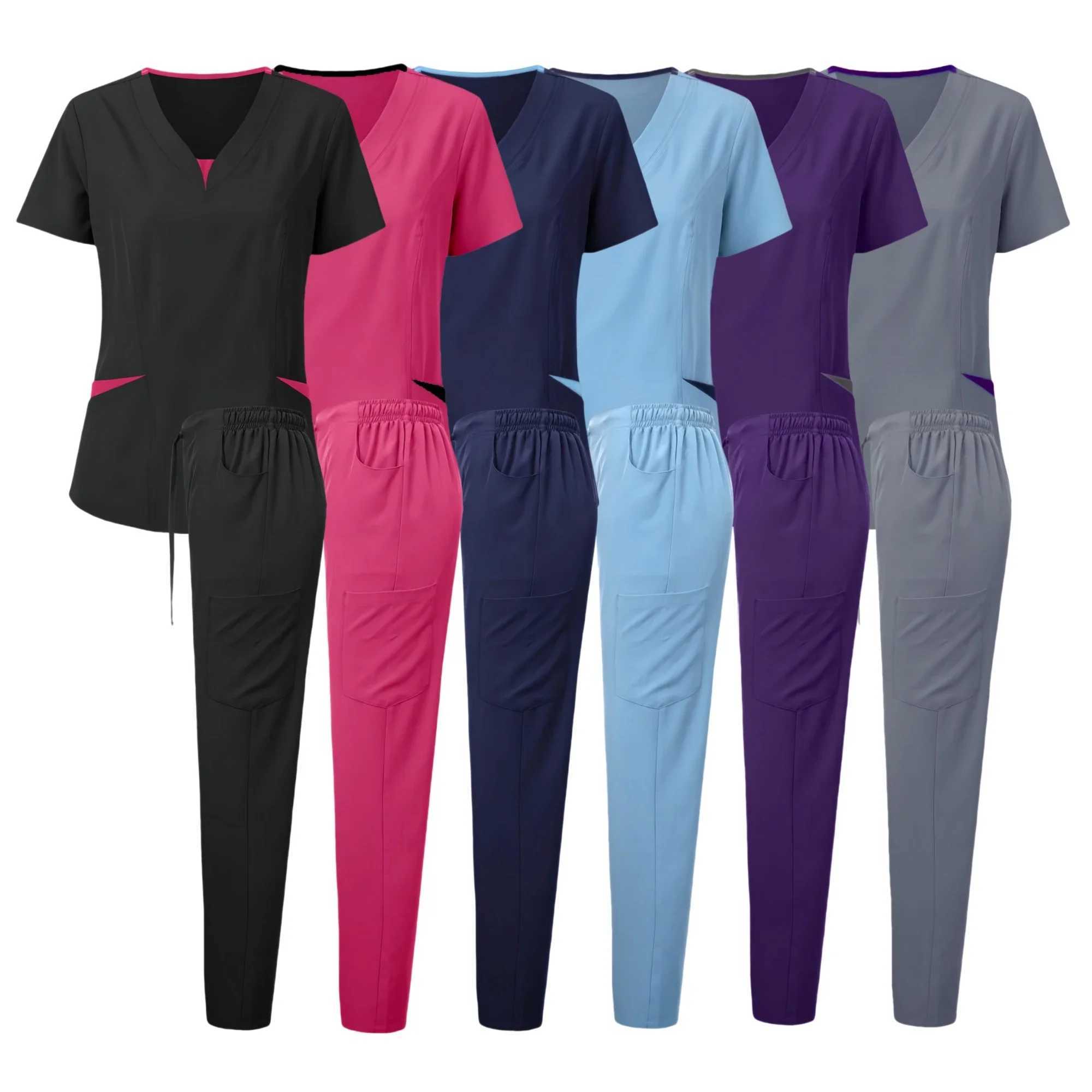 Scrub Set for Women Nurse Blouses Trendy V Neck Plus Size Nursing Blouse Beautiful Solid Color Workwear Scrubs Tops and Pants X250528