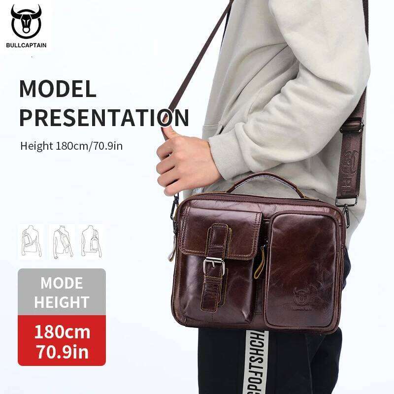 BULLCAPTAIN New Genuine Leather Crossbody Male Messenger Casual Business Briefcase Style Men Shoulder Bag