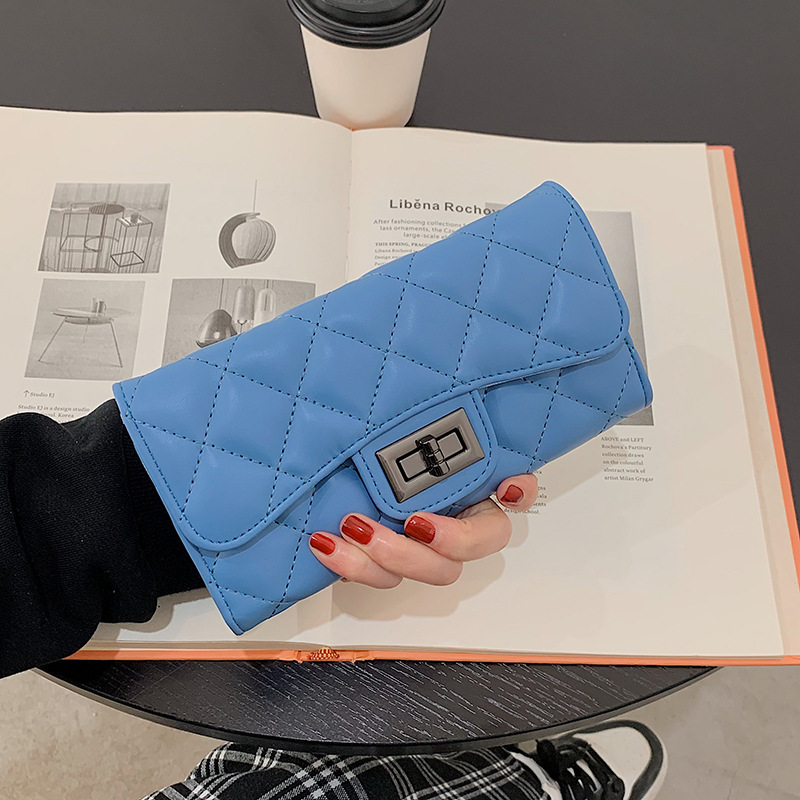 Free Shipping New Designer Women's Wallet Small Fragrance Style Fashionable Diamond Grid Soft Leather Long Handbag Zero Wallet Card Bag Mobile Ph