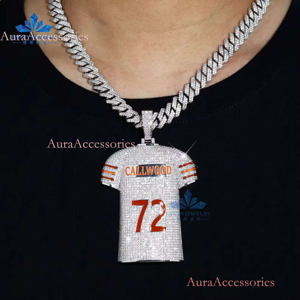 Custom Personality Sterling Sier Iced Out Moissanite Dia Jersey Number Letter Pendant for Men Gift Party
