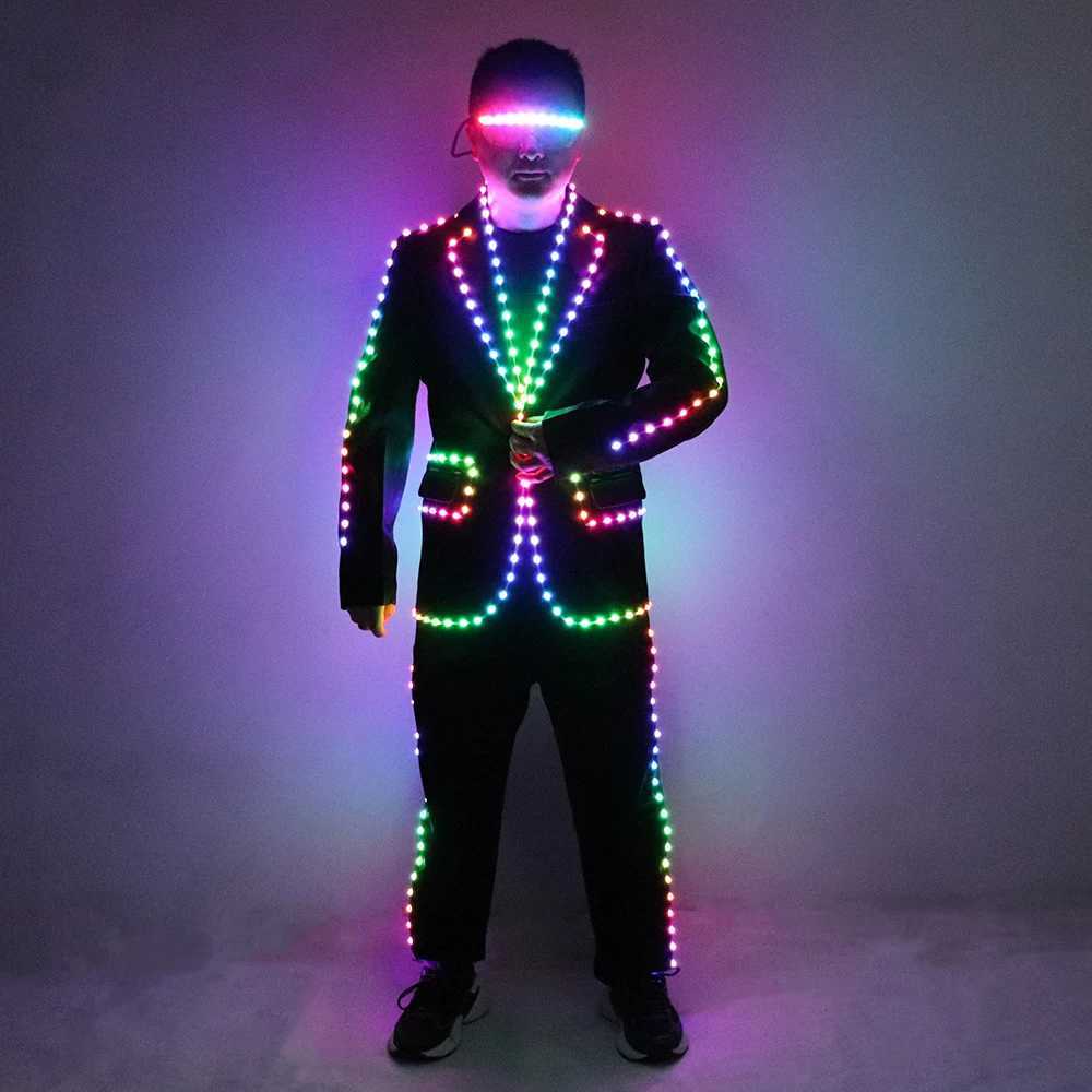 Full Color Pixel LED Luminous Suit Jacket Coat Stage Dance Costume Light Up Clothing Men Women Nightclub Party Glowing Outfits W250528