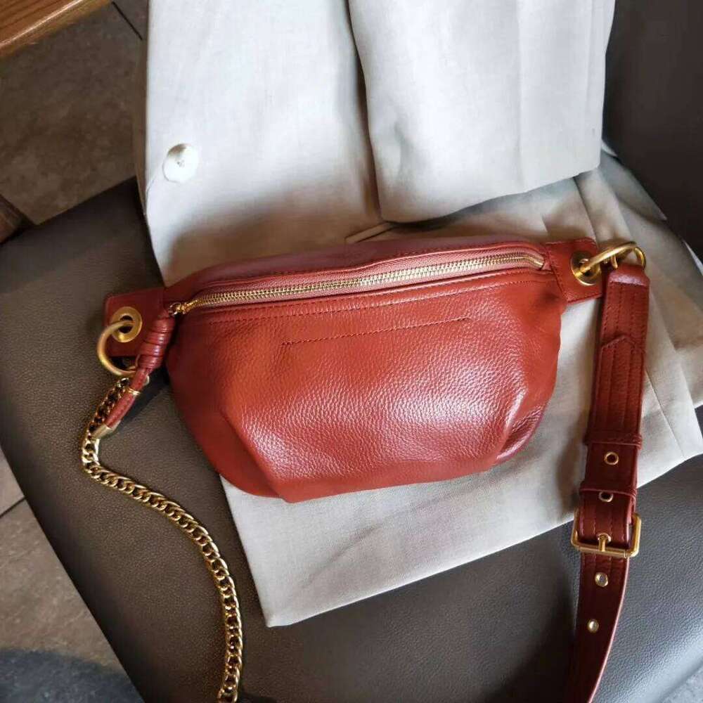 New chest female fashion waist head layer cowhide wide strap single shoulder crossbody bag