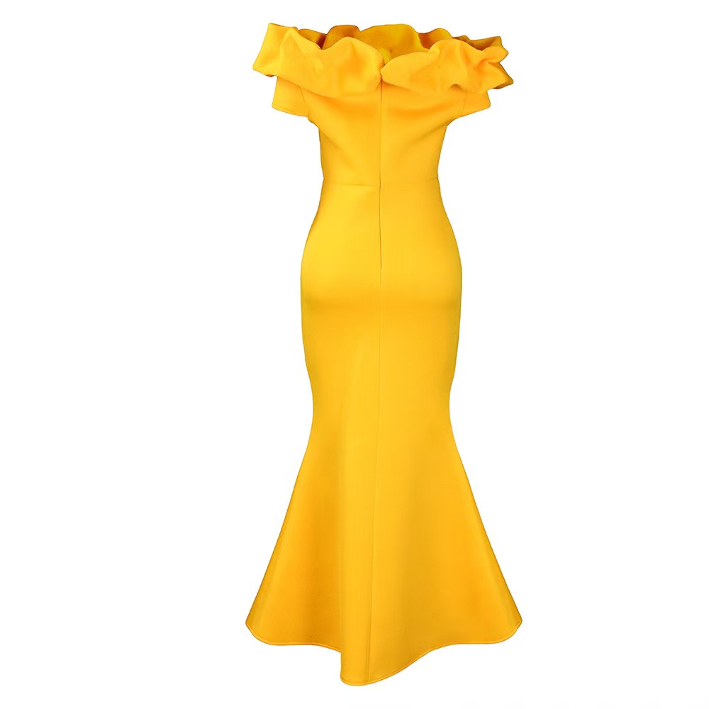 2025 new solid color long dresses fishtail dresses with ruffle trim slim fit skirts Elegant Evening Gowns for Women
