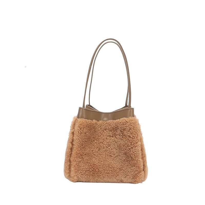 for Women New Genuine Leather Plush Niche Cute Lamb Wool Bucket Autumn Winter Fashion Handbag Shoulder Bag