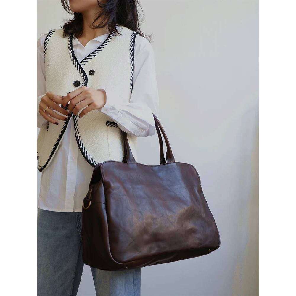 2024 New Genuine Leather Women Cowhide Large Capacity Female Laptop Handbags Travel Bag Business Lage Shoulder Bags Big