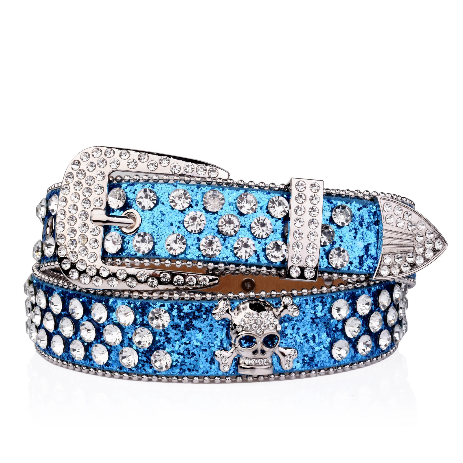 Skull Head Genuine Leather Belt Rhinestone Decor Rivet Hip Hop Jeans Belt Vintage Unisex Punk Belt For Women Men 250520