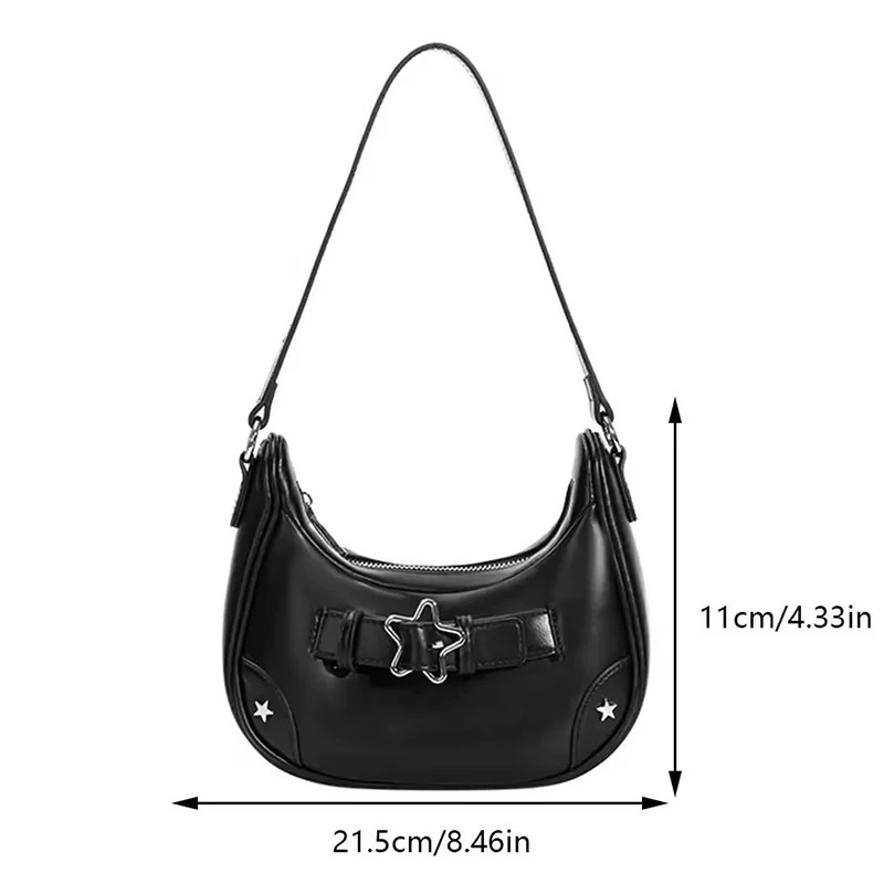 Womens Fashion PU Small Shoulder Bag Y2K Star Armpit Purse American Retro Black Chic Hobo Bag High Quality Handbag 250527