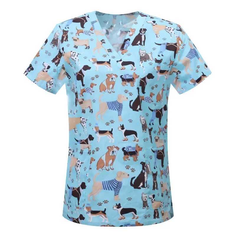 Nurse Uniforms Women Print Short Slve V-neck Scrubs Working Medical Blouse Overalls Uniforms Medical Nursing Spa Pet Dentistry X250528