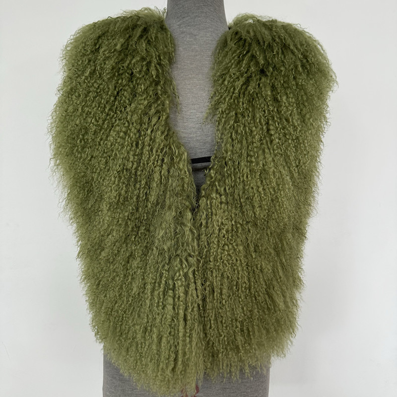 Real Mongolian Fur Waistcoat Women Furry Backless Bandage Halter Crop Vests Coat