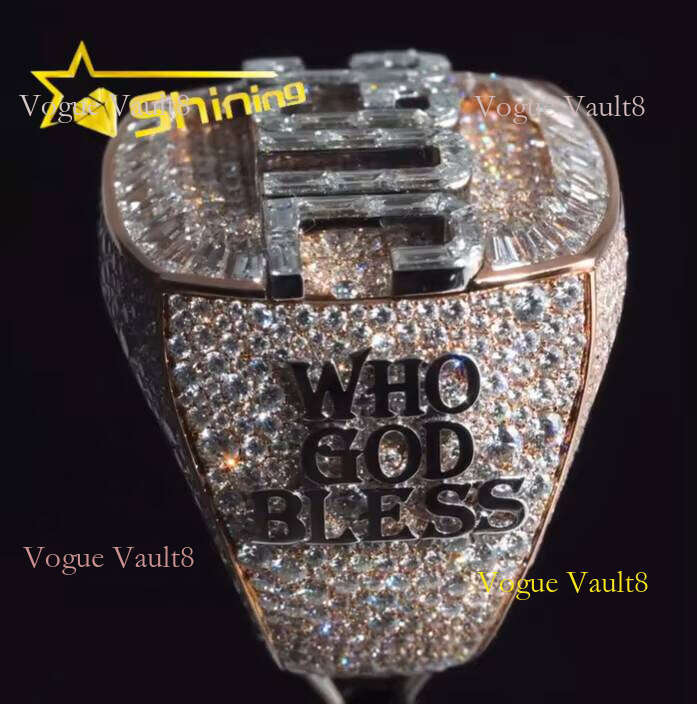 VVS Baguette Iced Out Hiphop Custom Letters Champion Sterling Sier Buss Down Dia Name Moissanite Ring