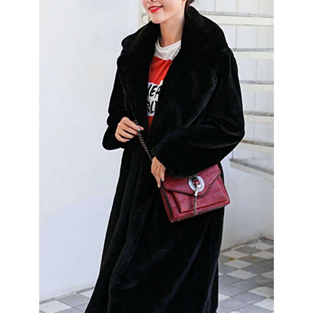 Nerazzurri Winter Long Thick Warm Soft Gray Black Faux Coat Women Fluffy Furry Fake Fur Overscoat Korean Fashion 5xl 6xl 7xl