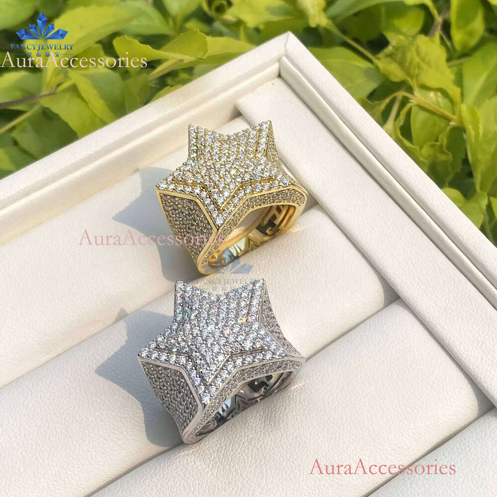 Cheap Price Unisex Moissanite Hip Hop Durable Sier Jewelry Ice Out Five Star Finger Ring for Daily Wear