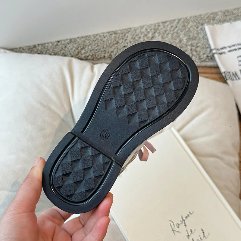 Spring Girls Mary Janes Sliver Black Bowknot Elegant Kids Leather Shoes Chunky Round Toe Beautiful Chic Children Flat Shoe26-36 250528