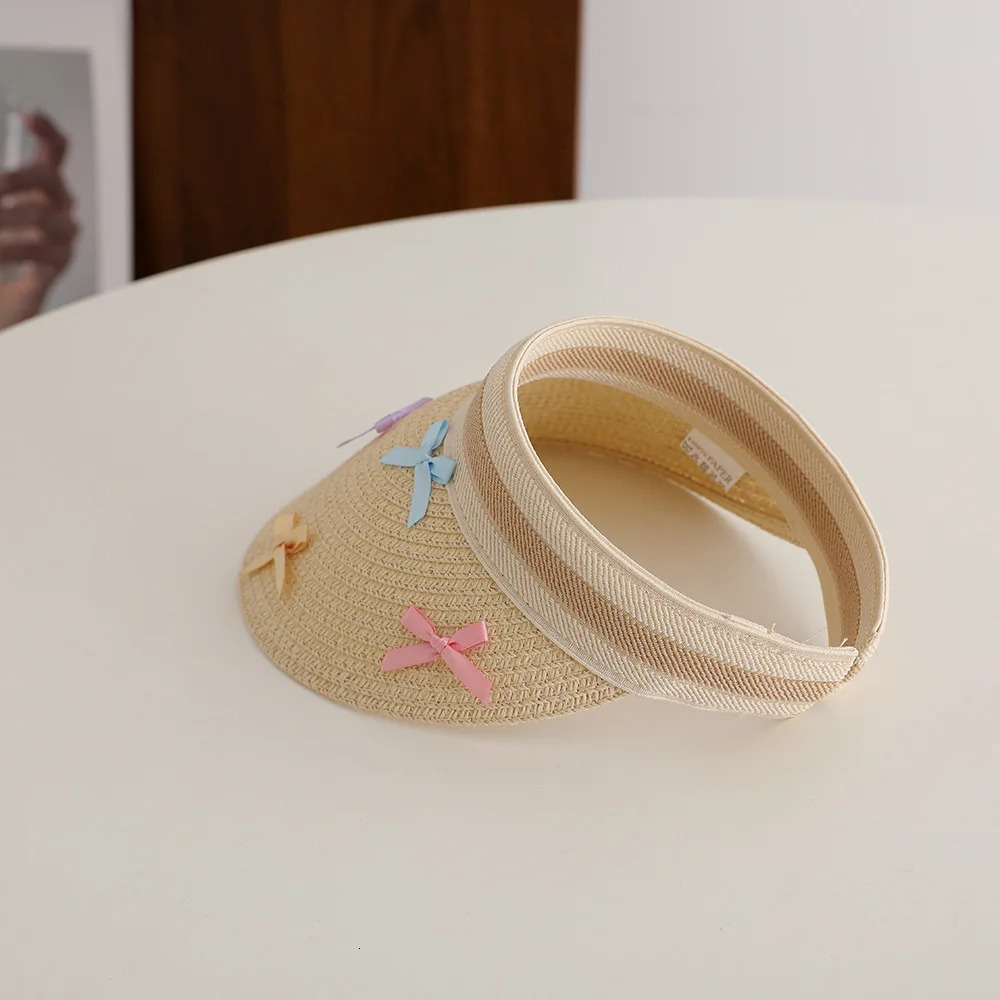 Girl Baby Summer Straw Hat Casual Bowknot Large Brim Sun Visor Cap Outdoor Beach Sunscreen Top Empty Sun Hats Cute Baseball Caps 250527