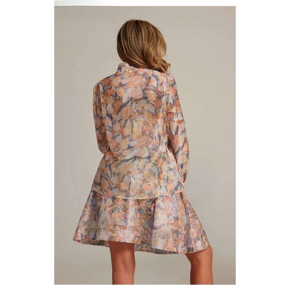Women Vintage Floral Long Sleeve Shirt Tops And A-Line Skirts Suit 2025 Summer Holiday Birthday Two 2 Piece Sets