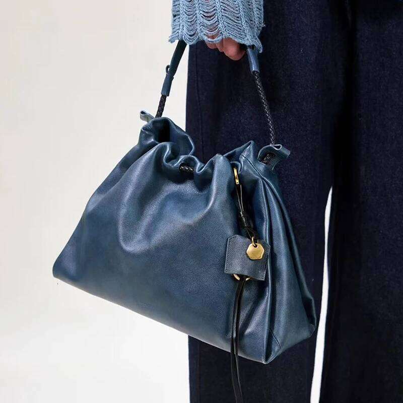 Drawstring Tote Light Brand New High-Quality Leather Simple Advanced Versatile Women's Handbag Shoulder Messenger Bag