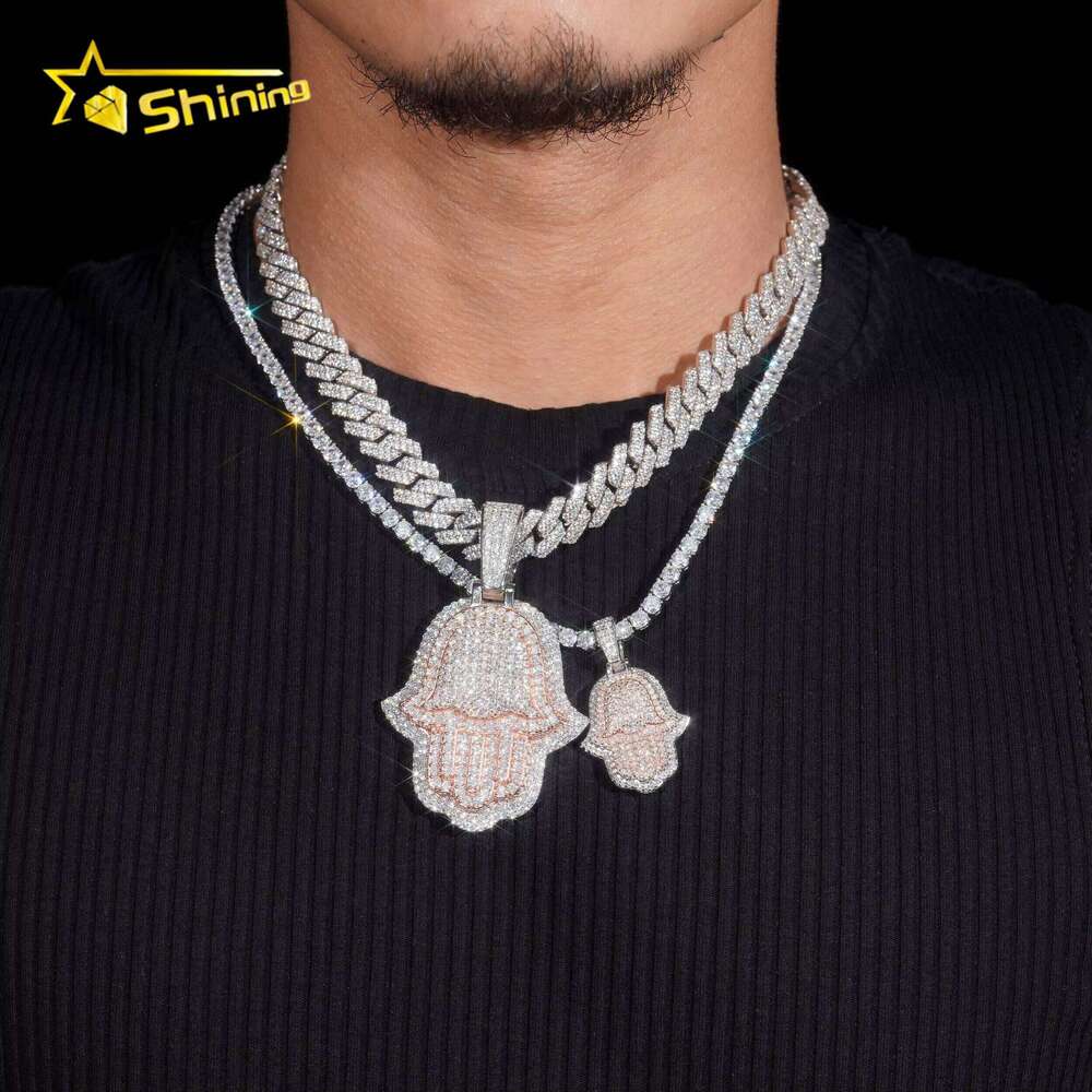Hip Hop High Quality Two Tone Rose Gold Sier Hamsa Iced Out Moissanite Pendant
