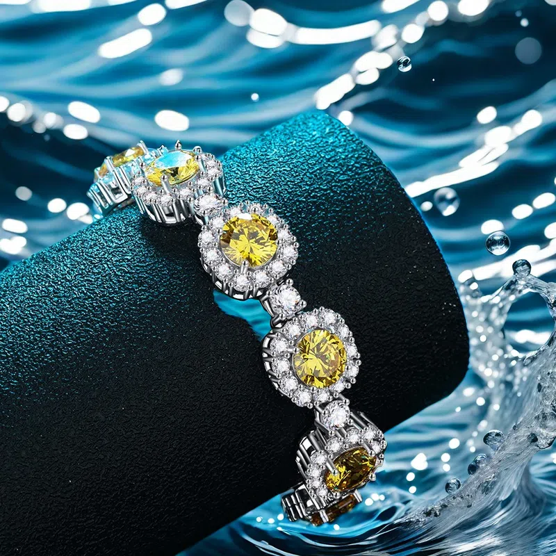S925 sterling silver 3CT*7 high carbon pink diamond women's bracelet, luxurious inlay, exquisite and fashionable, princess-style bracelet, cross-