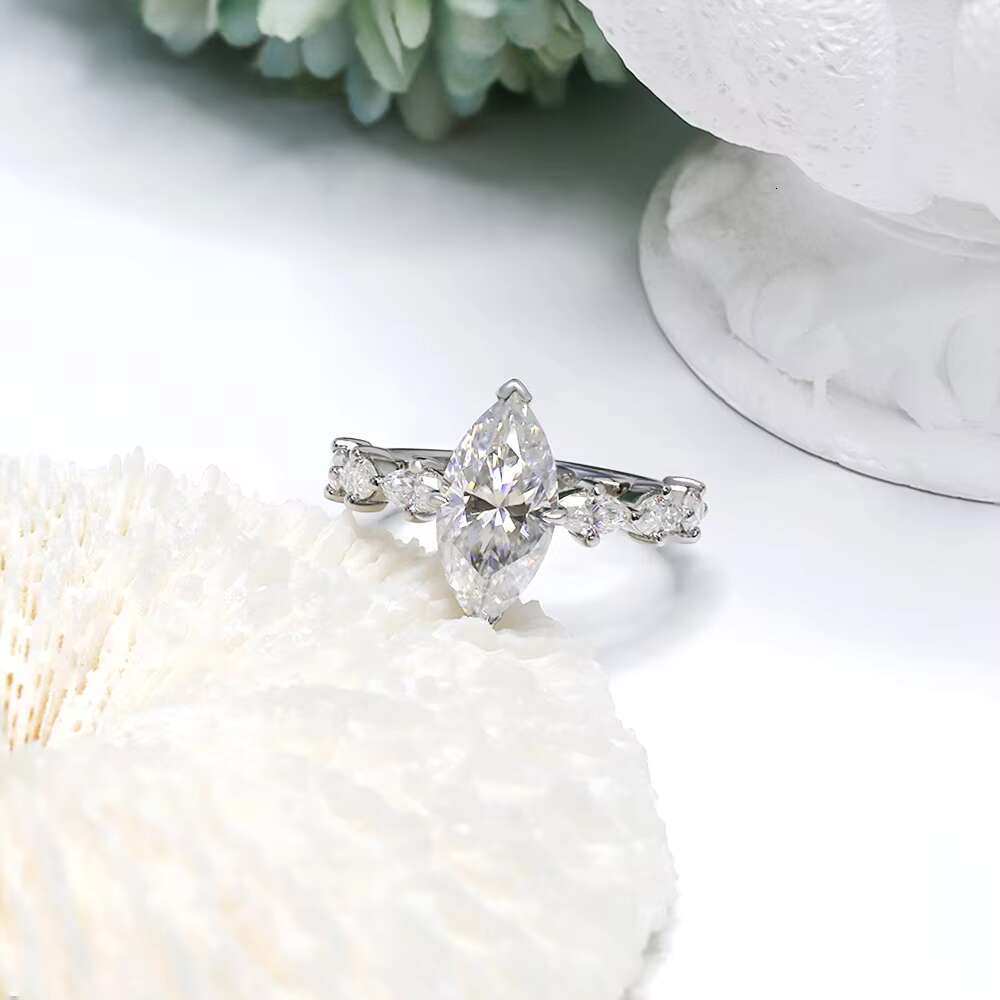 Paston Customized 7*14mm 3ct Marquise Cut Moissanite Rings Jewelry Women Wedding Ring That Pass the Diamond Test