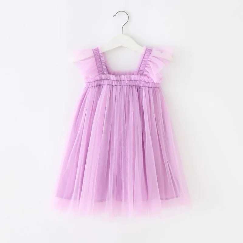 Summer Dress for Baby Girl Sling Sleeveless Square Collar Yellow Purple Pink Blue Green Mesh Princess Dress Child Clothing E2200 X250528