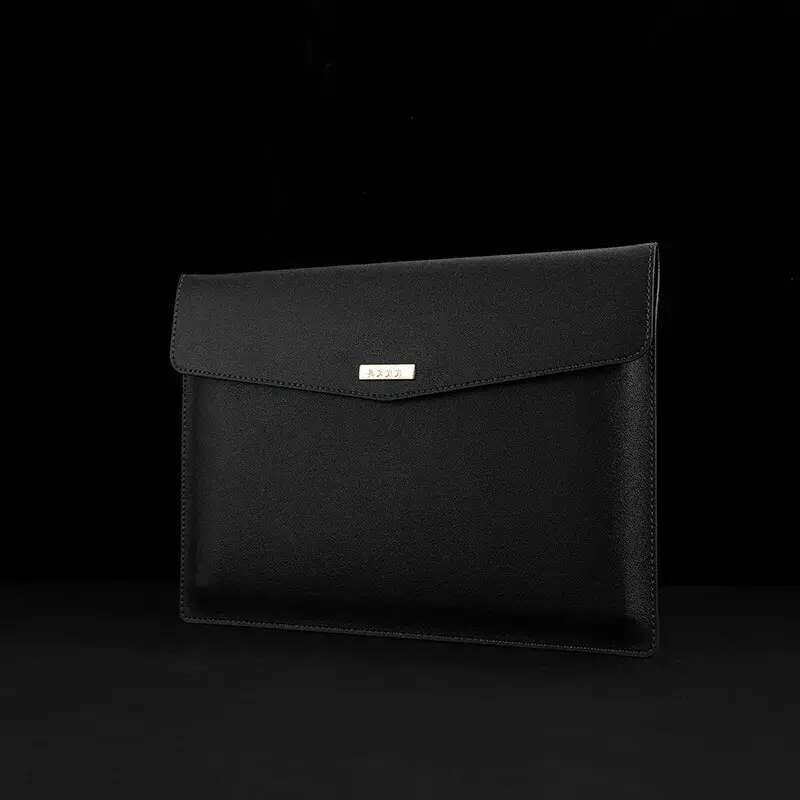 Leather File Folder Large Capacity Document Bag Business Briefcase Magnetic Button Waterproof Laptop Cases Office Organizer