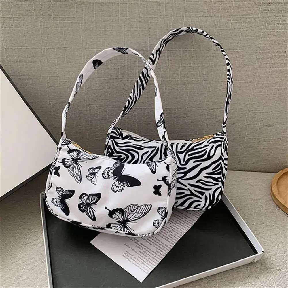 Women Underarm Fashion Animal Pattern Print Nylon Vintage Shoulder Bag Female Half-Moon Handbag Purse